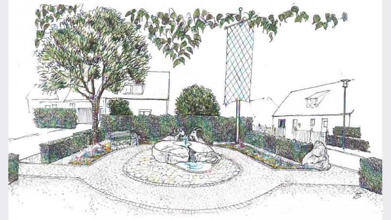 So soll der neue Siedlerplatz nach den Vorstellungen des Landschaftsarchitekten Albrecht Strohn einmal aussehen. Vielleicht kommt es noch zu einer Erweiterung und Straße und Gehwege werden mit eingebunden. Bild: ld