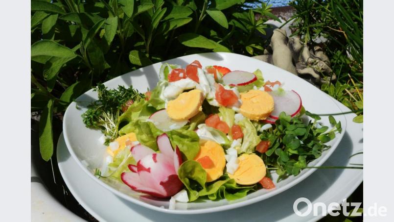 Mit einem leckeren Joghurt-Sahne-Dressing wird der Salat zu einem herrlich-leichten Sommergericht. Bild:  Gabi Schönberger