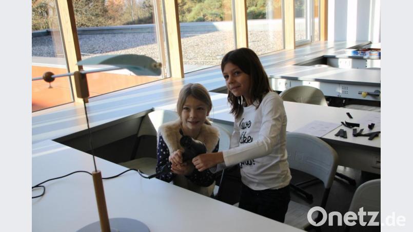 Zwei Forscherinnen am Flügelmodell. Bild: den