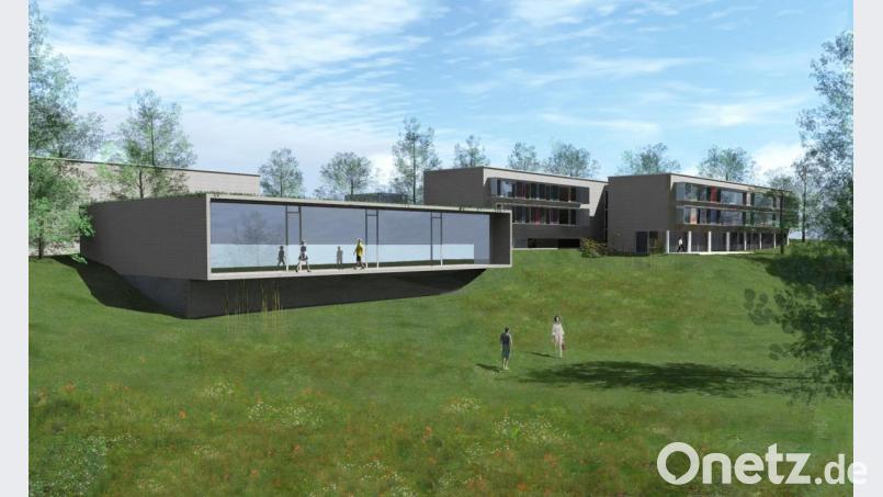 So soll das geplante Sportzentrum (links) neben dem Patientenhaus an der Uniklinik Regensburg aussehen. Bild: Leukämiehilfe Ostbayern