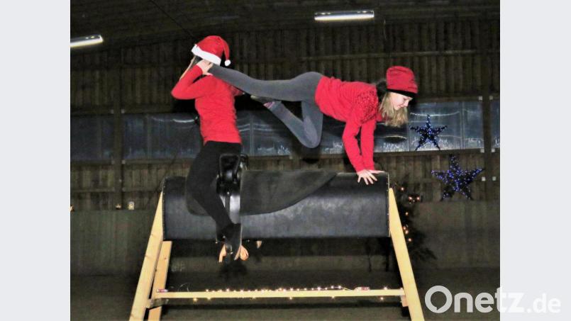 Die Nachwuchsgruppe Voltigieren zeigte ihr Können auf dem Holzpferd. Bild: ubb