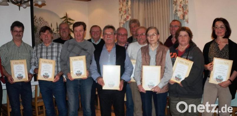 Auch die ehemals aktiven und nun passiven Mitglieder wurden bei der Weihnachtsfeier für die Treue zur Blaskapelle geehrt. Bild: weu