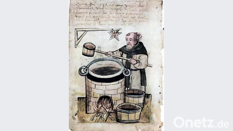 Die Darstellung eines Brauers Mitte des 15. Jahrhunderts in Nürnberg (Quelle: Wagner Margarete „Nürnberger Handwerker – Bilder und Aufzeichnungen aus den Zwölfbrüderhäusern 1388 – 1807“). Bild: exb