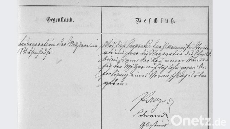 Der Beschluss des Neumarkter Stadtrats über die Errichtung einer Malzdarre. Bild: Stadtarchiv Neumarkt