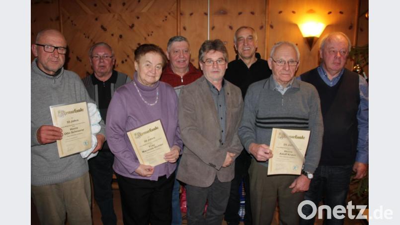 Der BVS-Reha-Sportverein Waldsassen ehrte langjäjhrige Mitglieder. Von links Otto Schnierer, Gerhard Wedlich, Marianne Richter, Andreas Lang, Robert Zinnecker, Peter Fuchs, Adolf Kraus und Engelbert Franz. Bild: kro
