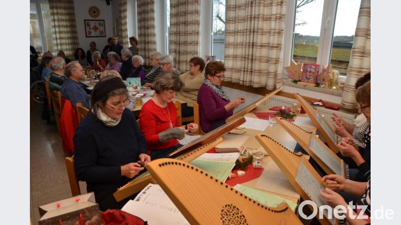 Im Rotkreuzhaus feierten die Patienten der BRK-Hauskrankenpflege einen besinnlichen Nachmittag. Die Veeh-Harfen-Gruppe aus Moosbach, unter Leitung von Petra Zielbauer (links) gestaltete die Feier musikalisch mit. Bild: dob