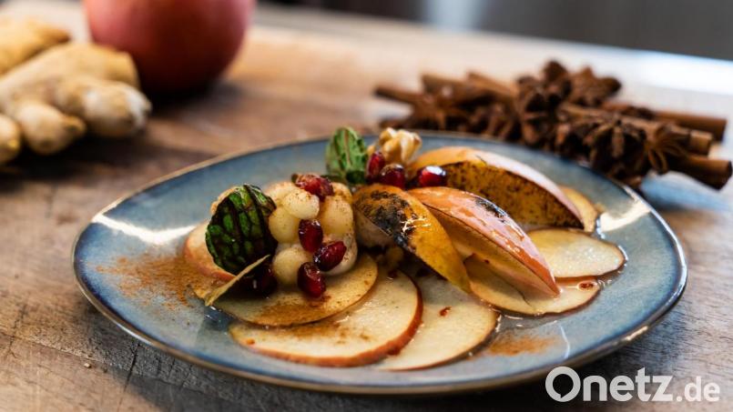 Die Nachspeise: Mascarpone-Creme mit Dreierlei vom Apfel. Bild: gld