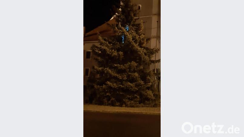 Bald ist Heiliger Abend, dann erstrahlt der Christbaum vor der Stadtpfarrkirche im Lichterglanz, denn "Advent ist nicht Weihnachten". Das dauerte einem Schelm offensichtlich zu lange und so brachte er kurzerhand schon jetzt ein paar Lichter an. Die Frage darf schon gestellt werden: Wie ist er nur auf den Baum gelangt? Bild: mng