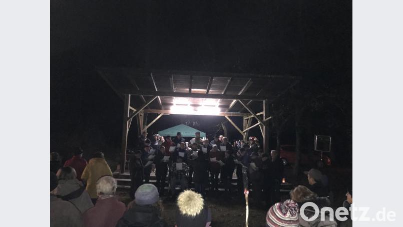Der Männergesangverein Mantel unter Leitung von Michael Bertelshofer bereicherte die Waldweihnacht mit einigen Liedern. Bild: sei