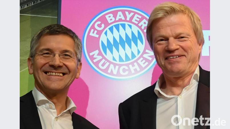 Oliver Kahn (rechts) wird bei einer Pressekonferenz als neues Vorstandsmitglied des FC Bayern vorgestellt. Links Vereinspräsident Herbert Hainer. Bild: Sven Hoppe/dpa