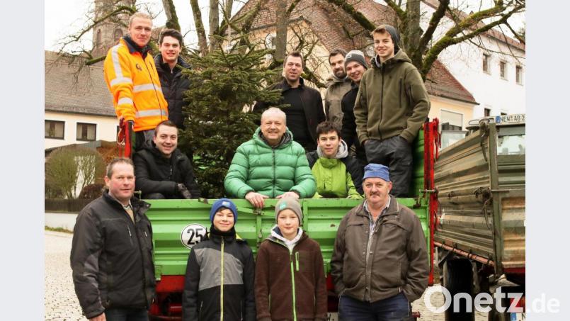 Das Team der JU Floß mit CSU-Bürgermeister-Kandidaten Armin Betz (kniend, Mitte), sammelt rund 300 ausrangierte Christbäume im Gemeindegebiet ein. Bild: lst