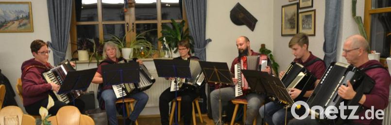 Das Akkordeonorchester unter der Leitung von Karin Dittrich (Zweite von links) spielt das neue Jahr an. Bild: Picasa