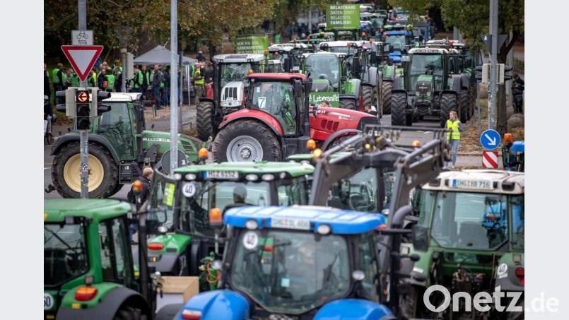 Traktoren und ihre Fahrer bei einer Kundgebung. Archivbild: Sina Schuldt/dpa