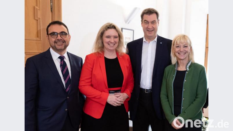 Klaus Holetschek, Kerstin Schreyer, Markus Söder und Carolina Trautner am letzten Tag der Klausurtagung der CSU-Landtagsfraktion. Bild: Peter Kneffel/dpa