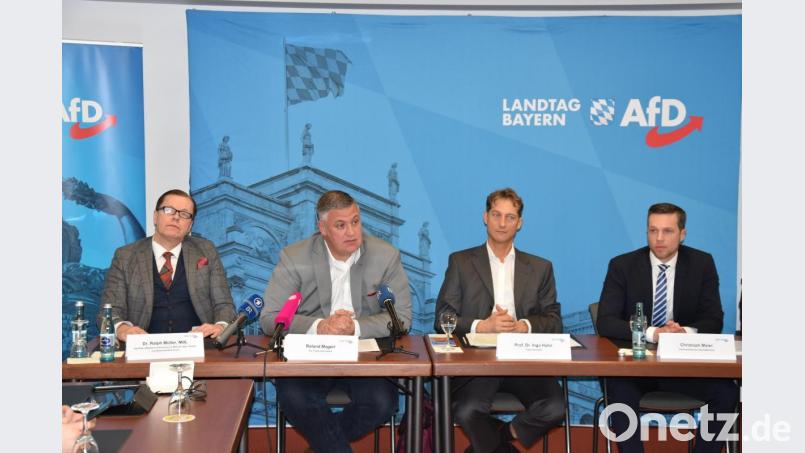 Nur Männer auf dem Podium: Ralph Müller (von links), Roland Magerl, Fraktionsvorsitzender Ingo Hahn und Christoph Hahn. Hahns Sprecher-Kollegin Katrin Ebner-Steiner war bei dem Treffen anwesend, sei beim Pressetermin aber verhindert gewesen. Bild: Würth, Wolfgang