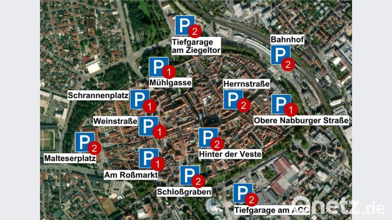 In und um die Amberger Altstadt gibt es 19 Behindertenparkplätze. Die Zahl ist seit zehn Jahren gleich. Bild: Stadt Amberg