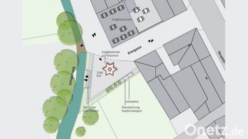 Der Parkplatz unterhalb des Kommunbrauhauses wir zum &quot;Zoigleck&quot;. Ralf Köferl von Kuchenreuther Architekten stellt einen ersten Entwurf vor. Bild: exb