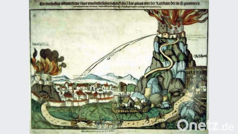 1554 ist ein schlimmes Jahr für die Kulmregion. Die beiden Burgen auf dem schlechten und auf dem Rauhen Kulm werden von einem Heer, bestehend aus Truppen aus der Reichsstadt Nürnberg, Bamberg, Würzburgs und Bayern zerstört. Ein Maler hat diese Katastrophe phantasievoll dargestellt. Bild: exb/Germanisches Nationalmuseum Nürnberg