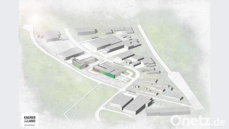 Blick auf die neuen Anlagen der Stadtwerke (mit farbiger Front) zwischen Alter Neustädter Straße und Georg-Stöckel-Straße. Bild: exb/Stadtwerke Weiden/Knerer &amp; Lang