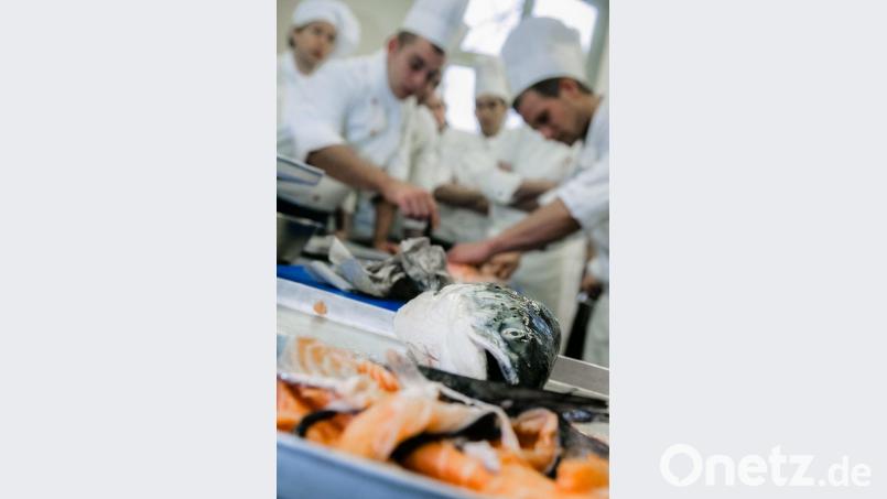 Zur Kochausbildung gehören auch die Grundlagen: Azubis lernen zum Beispiel wie man einen Fisch filetiert. Bild: Markus Scholz/dpa/dpa-tmn