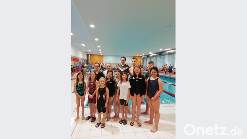 Die Nachwuchsmannschaft des Tirschenreuther Schwimm-Clubs beim Auerbacher Kinderschwimmfest Bild: rbg