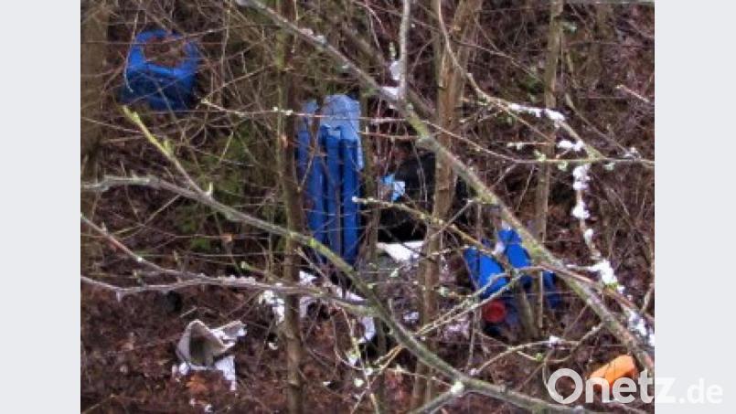 Kein schönes Bild: Müll hängt in den Bäumen auf dem Betriebsgelände. Bild: jml