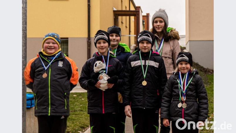 Sechs Hirschauer Nachwuchsschwimmer schafften es beim Kinderschwimmfest in Auerbach aufs Podest. Vorne von links: Jonas Arnold, Emely Lippert, Anna-Lena Rösch und Tialda Lippert, hinten: Samuel Lippert und Lena Gimpl. Bild: u