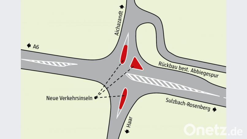 So in etwa könnte die umgestaltete Kreuzung aussehen. Bild: Oberpfalz-Medien