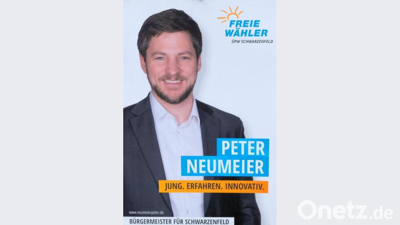 So wirbt der Bürgermeisterkandidat der Freien Wähler/ÜPW, Peter Neumeier, um Wählerstimmen. Bild: mab