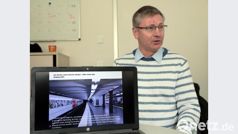 Franz Badura erläutert seine Vorstellungen vom Bahnverkehr der Zukunft in Amberg. Bild: Wolfgang Steinbacher
