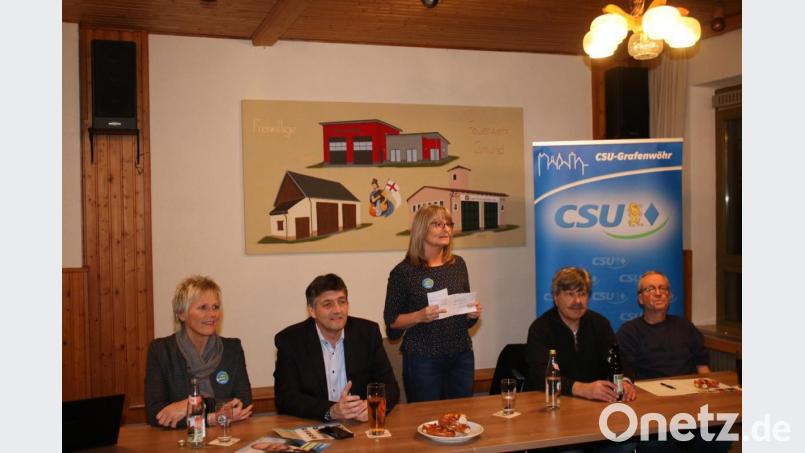 Stellvertretende Ortsvorsitzende Anita Heßler (Mitte) stellte mit den Kandidaten Anita Stauber, Edgar Knobloch, Thomas Meyer und Peter Lippiotta (von links) die Pläne der CSU vor. Bild: exb