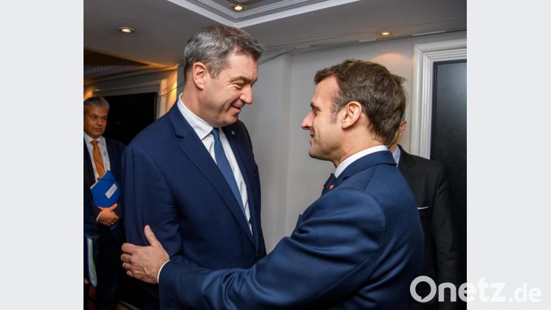 Ministerpräsident Markus Söder (links, CSU), trifft im Rahmen der 56. Münchener Sicherheitskonferenz den französischen Präsidenten Emmanuel Macron, . Bild: Jörg Koch/Bayerische Staatskanzlei/dpa   Jörg Koch/Bayerische Staatskanzlei/dpa