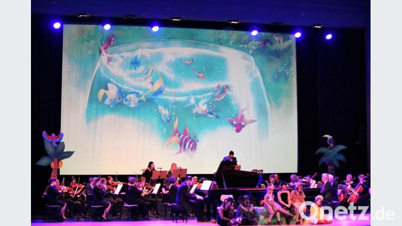 Das Sinfonieorchester der Stadt Weiden unter der Leitung von Dieter Müller sorgt für eine stimmige Umsetzung der Suite &quot;Karneval der Tiere&quot; beim Kinderkonzert der Franz-Grothe-Schule. Bild: stg