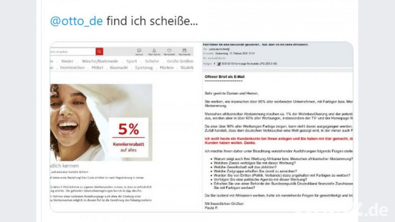 Otto reagiert auf einen rassistische Tweet. Bild: Twitter