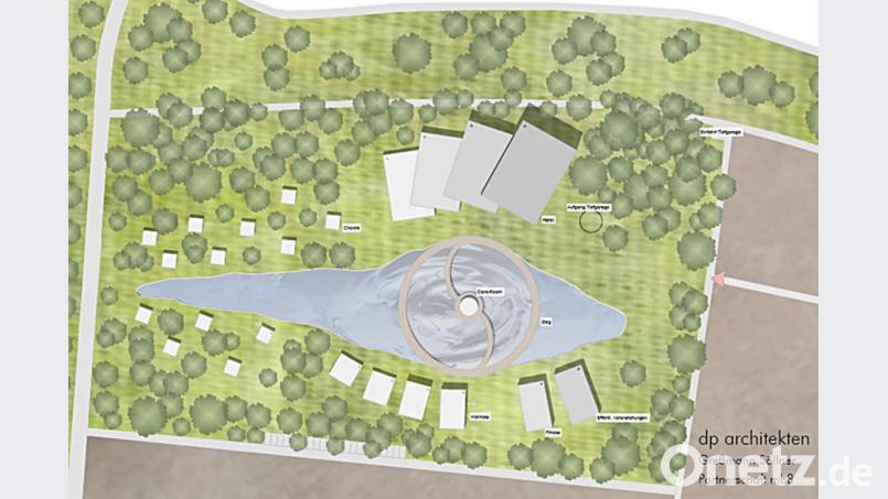 So soll es aussehen, das Hotelprojekt &quot;Auerplace&quot; mit Hotel und Nebengebäuden für Wellness und Fitness, Chalets, Tiefgarage und Teich mit dem wie es hieß &quot;Core Room&quot;, also dem Zentrum des Komplexes. Repro: dp architekten Greßmann Söllner/exb