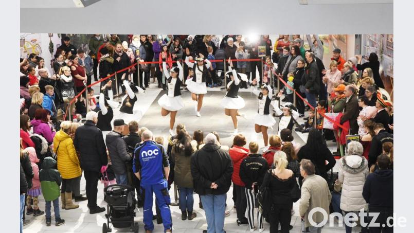 Die Narrhalla tanzt am Rosenmontag für die besucher im Einkaufszentrum NOC. Bild: Gabi Schönberger