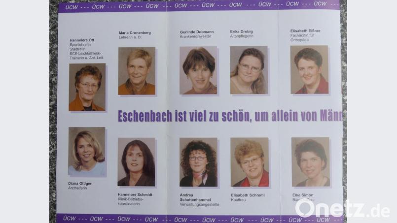 Im Wahlkampf 2002 wirbt die ÜCW-"Frauenliste" mit der Parole: "Eschenbach ist viel zu schön um allein von Männern regiert zu werden". Bild: rn