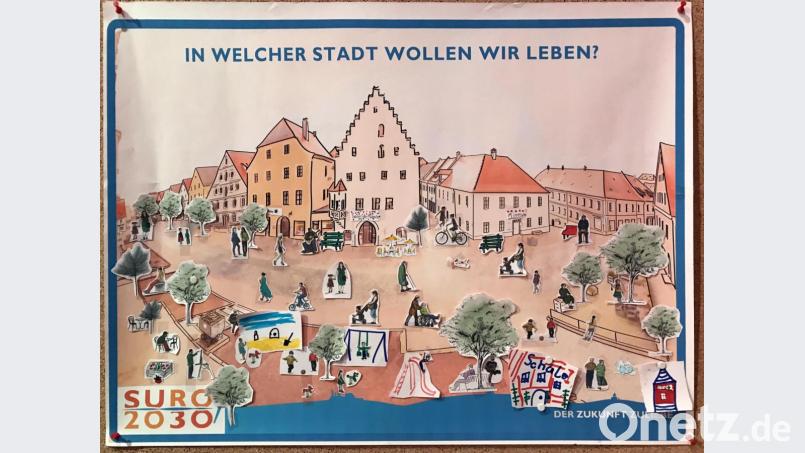 Sieht so die besucherfreundliche Sulzbacher Innenstadt aus? Skizze von Dieter Pirner, gestaltet von Besuchern beim Forum der Wählerinitiative im Capitol.