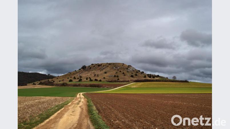 Ein Hügel erhebt sich am Rande des Meteoritenkraters Nördlinger Ries. Bild: Karl-Josef Hildenbrand/dpa