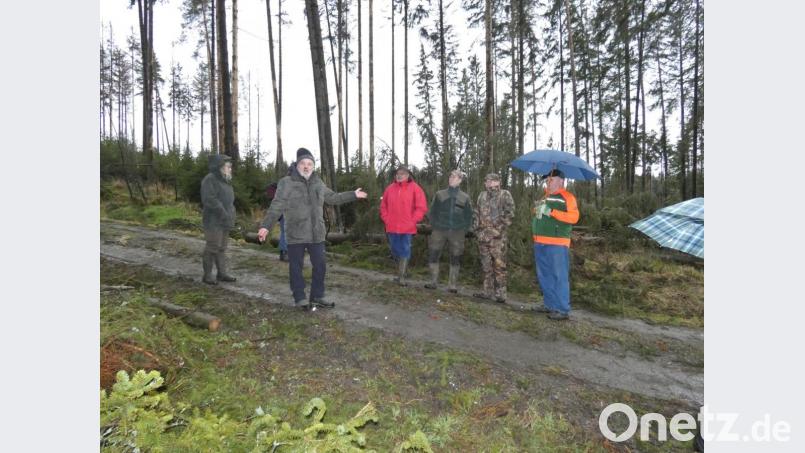 Heribert Bradtka (2.v.l.) erklärte, welche Aufgaben künftig auf die Waldbesitzer zukommen. Bild: fua