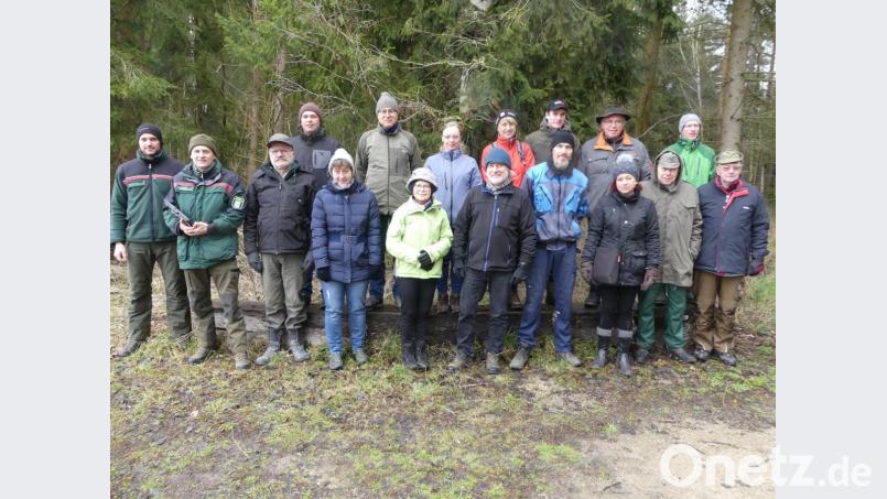 Die Revierförstern Sebastian Höllerer und Martin Gottsche (von links) bringen die Teilnehmer am Bildungsprogramm Waldwirtschaft in Sachen effektiver Waldbewirtschaftung auf den neuesten Stand. Bild: rn