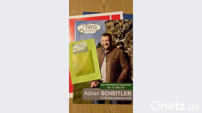 Die Immenreuther Wählergemeinschaft verteilte Flyer samt Päckchen mit Blumensamen. Bild: rca