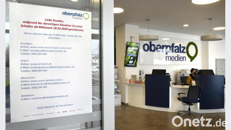 Ab dem heutigen Mittwoch bleiben die Türen in den Geschäftsstellen und Schaltern von Oberpfalz-Medien geschlossen. Wie lange der Ausnahmezustand anhält, ist derzeit noch unklar. Bild: Petra Hartl