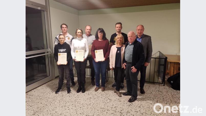Der TSV Kümmersbruck ehrt einige langjährige Mitglieder (hinten, von links): Zweiter Vorsitzender Ingo Schmid, Werner Bichlmeier, Markus Pinzenöhler und Bürgermeister Roland Strehl; vorn (von links): Lorenz Kunkel, Alexa Kunkel, Marion Büdinger, Gabriele Eigner und Josef Meiler. Bild: exb