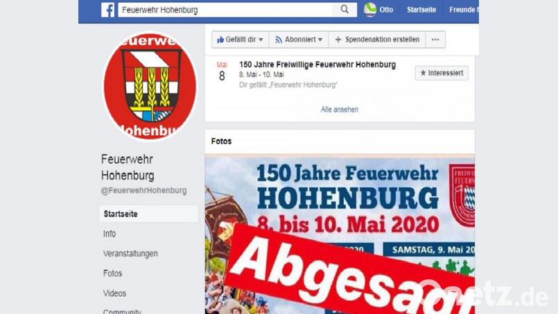 Abgesagt: Auf ihrer Facebook-Seite macht die Hohenburger Feuerwehr darauf aufmerksam, dass ihr Jubiläum wegen der Coronakrise nicht wie geplant stattfinden kann. Screenshot: eik