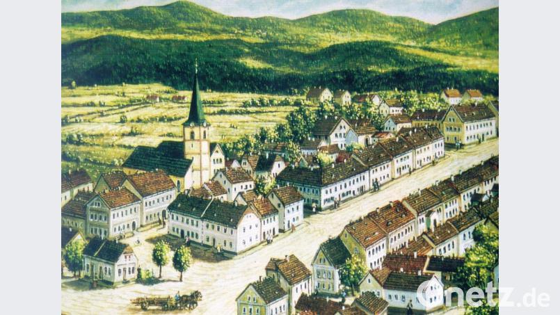 Eine im Marktarchiv aufbewahrte Aquarellzeichnung überliefert eine Ansicht von Waidhaus zu der Zeit, als die Maul- und Klauenseuche auch hier das öffentliche Leben stark einschränkte. Repro: fjo