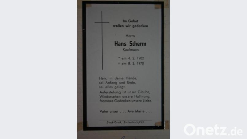 Schlicht wie sein Leben ist auch das Sterbebild von Hans Scherm: Ein Foto wollte er nicht haben. Der Spruch darauf war sein eigener Wunsch. Repro: gpa