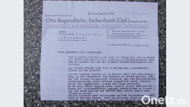 Otto Bogendörfer schrieb am 8.Juli 1948 diesen Brief an "Herrn Studienrat Langhans". Bild: rn
