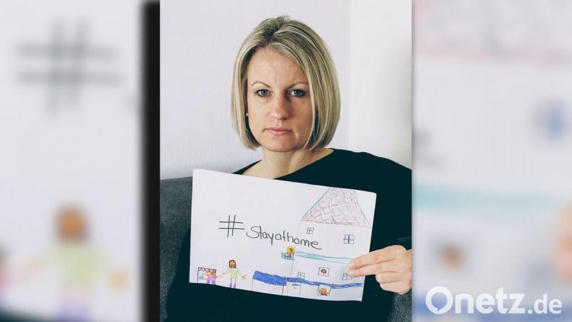 Das Bild hat die kleine Tochter gemalt. &quot;Den Text habe ich hinzugefügt&quot;, erklärte die Wiesauerin Stefanie Pschierer, die sich vor wenigen Tagen mit einer Videobotschaft an die Menschen wandte. Bild: wro