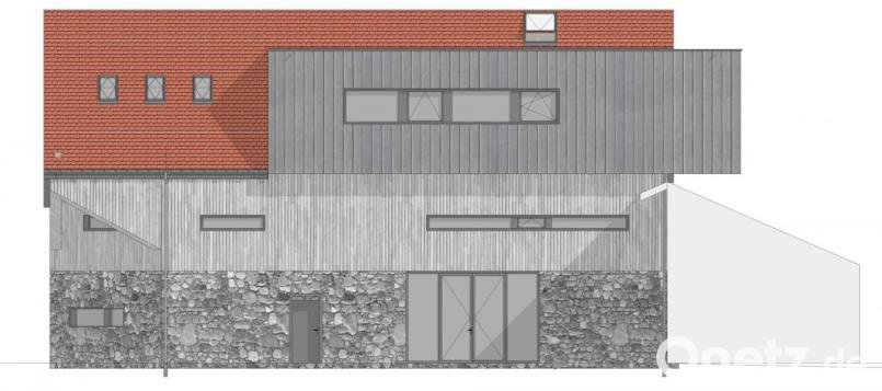 So stellen sich Planer und Bauherr den künftigen "Brucksaler"-Eventstadl hinter dem Biergarten der bestehenden Zoiglstube vor. Bild: exb/Greiner Architekten Neustadt